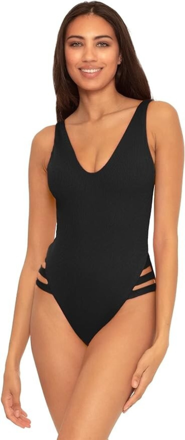 BECCA by Rebecca Black Rib Sophie Strappy High Leg One-Piece L9947 Size M