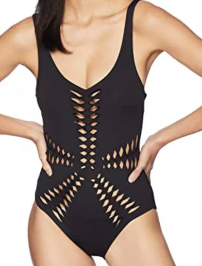 BECCA by Rebecca L59549 Black Virtue Origami One-Piece Swimsuit Size M