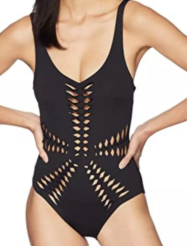 BECCA by Rebecca L59549 Black Virtue Origami One-Piece Swimsuit Size M
