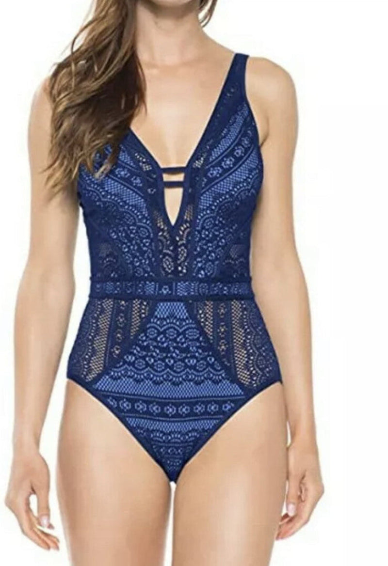 BECCA By Rebecca L73342 Virtue Color Play Plunge One-Piece Swimsuits Size L