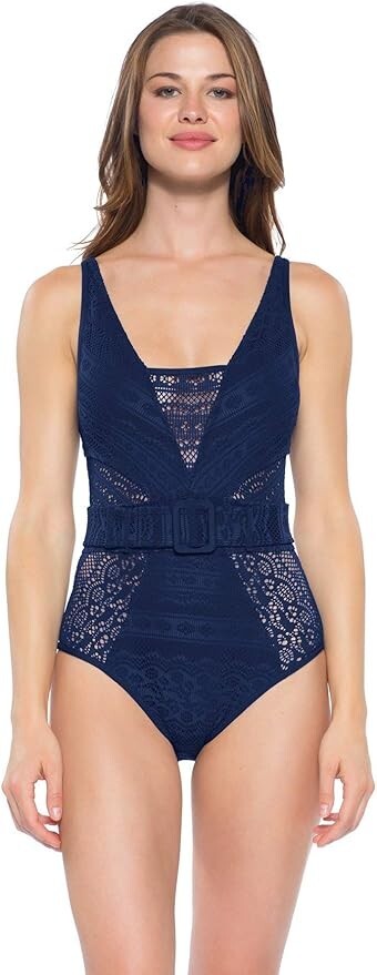 Becca by Rebecca L144020 Virtue Navy Crochet One Piece Swimsuit Size Small