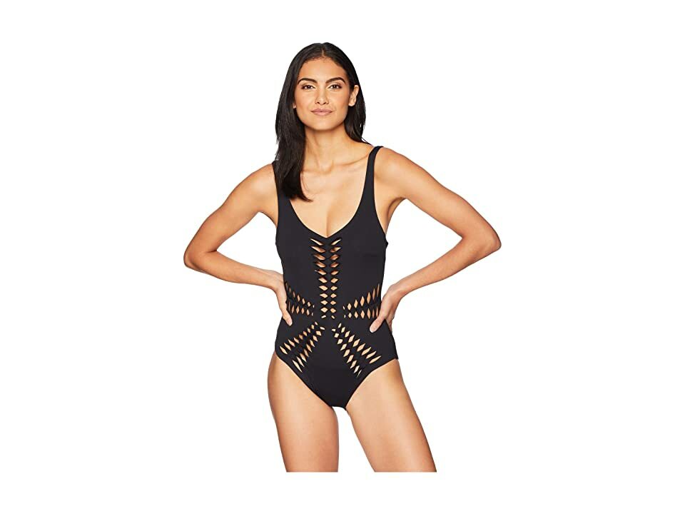 BECCA by Rebecca L59549 Black Virtue Origami One-Piece Swimsuit Size M