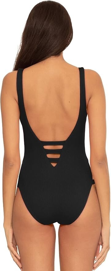 BECCA by Rebecca Fine Line Rib Sophie Strappy High Leg One-Piece L77501 Size S